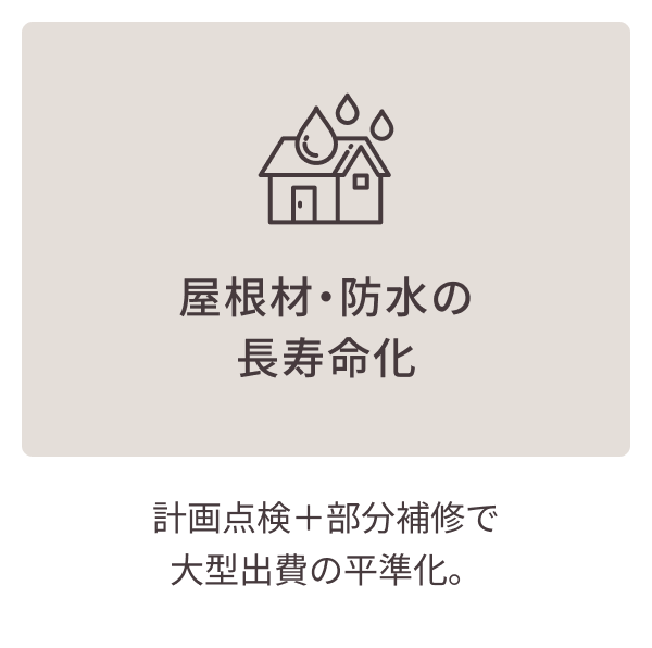 屋根材・防水の長寿命化計画点検＋部分補修で大型出費の平準化。