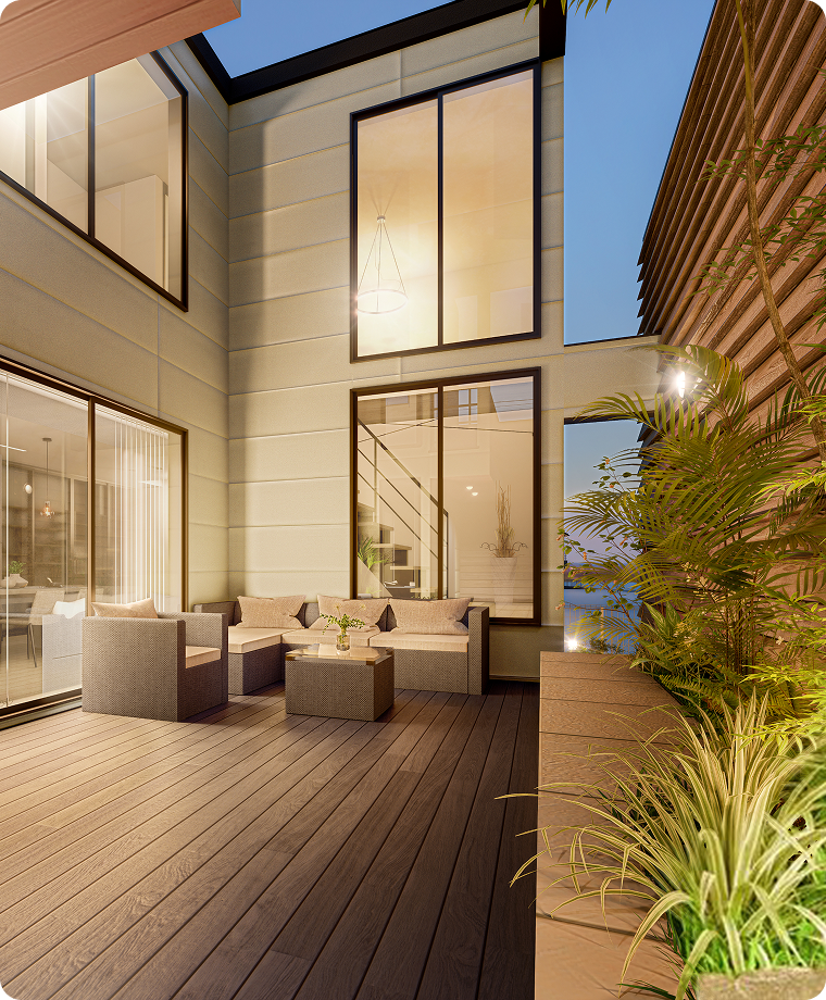 リビングとつながる中庭空間「ロジア」が、ウッドデッキの“使われなくなる問題”を解決します。