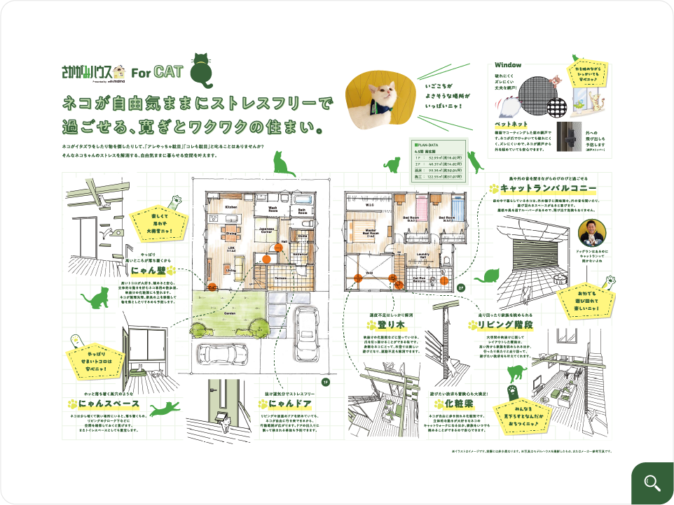 ネコが自由気ままに過ごせる、寛ぎとワクワクの住まい。