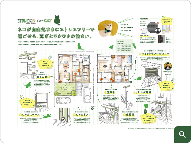 ネコが自由気ままに過ごせる、寛ぎとワクワクの住まい。