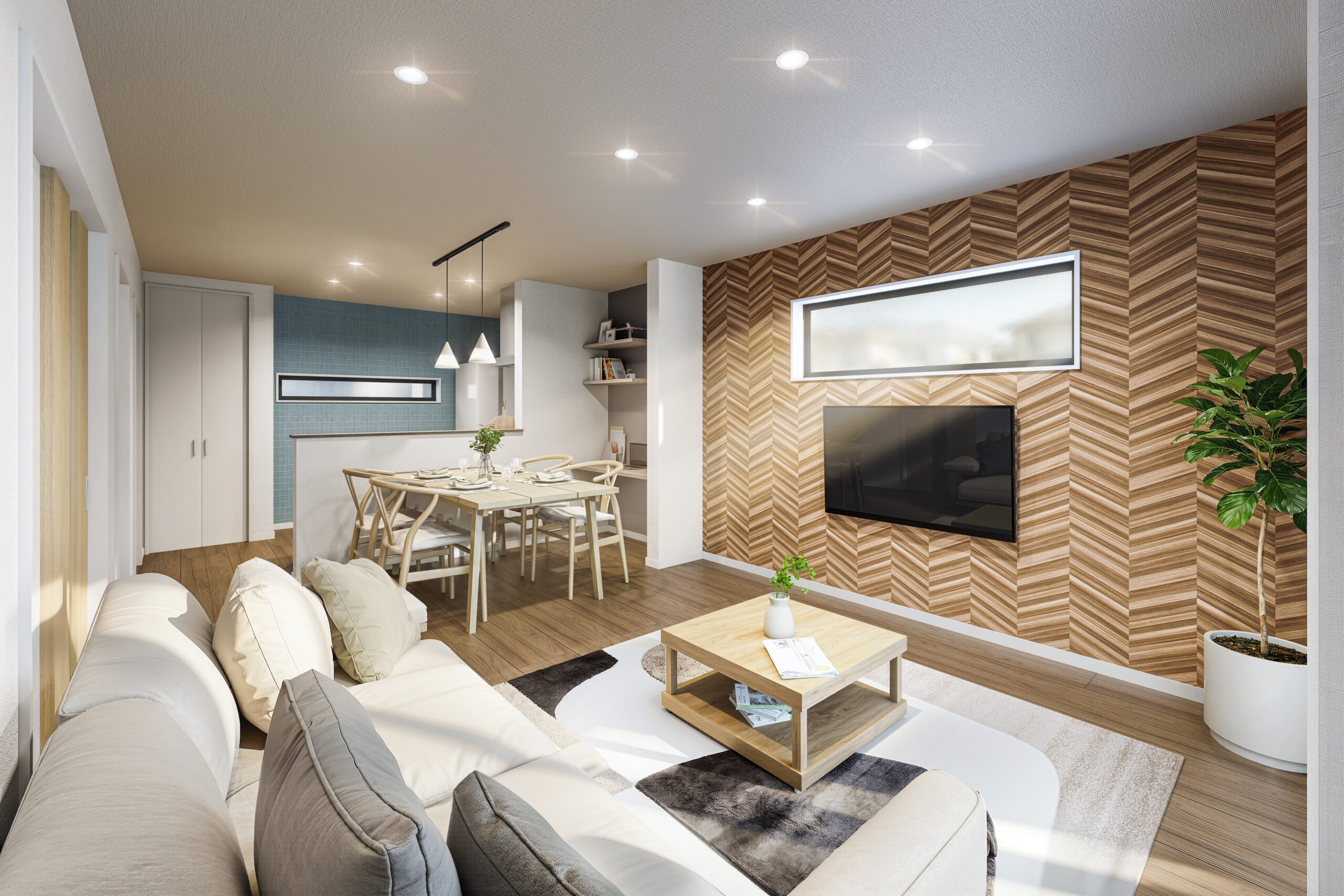 アクセントウォールが映えるLDK