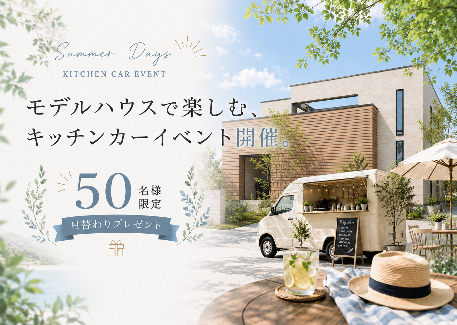 【イベント】市原・千種 新モデルハウス見学会開催 先着50名様にキッチンカーフードやドリンク・スイーツプレゼント♪ アイチャッチ 【イベント】市原・千種 新モデルハウス見学会開催 先着50名様にキッチンカーフードやドリンク・スイーツプレゼント♪ アイチャッチ